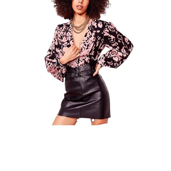 NWT Nasty Gal Abstract Print Blouse Pink boxy crop style loose fitted women Sz 4 - Picture 2 of 11